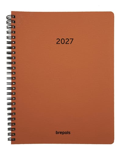 Brepols bureau agenda 2027 - TIMING [0.136] - CALVI - Bureau agenda - 1 week op 2 pagina's - Weekoverzicht - Wire-O - Oranje - 17.1 x 22 cm