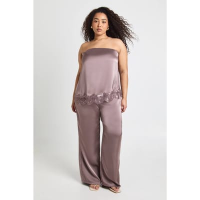 boohoo Dames Plus Satijn Wijde Pijpen Broek | Dusty Mauve | Maat: 44
