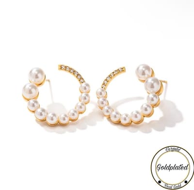 Soraro Bubble Zirkonia Earrings | Goudkleurig | Goldplated | Parel | Zirkonia | Dames Oorbellen | Elegante Oorbellen | Cadeau Voor Haar | Verjaardag Cadeau |