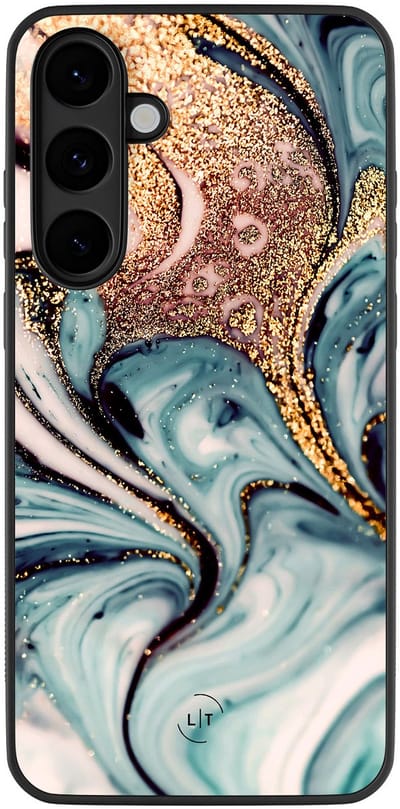Leuke Telefoonhoesjes - Hoesje geschikt voor Samsung Galaxy S25 FE - Marmer blauw goud - Backcover zwart - Marmer - Blauw, Goud