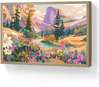 Wandlamp 60x40 cm - Oplaadbaar - Rivier - Vallei vol bloemen - Levendig - Wandlampen binnen woonkamer - Slaapkamer lamp - Decoratieve nachtlamp - Vloerlamp draadloos
