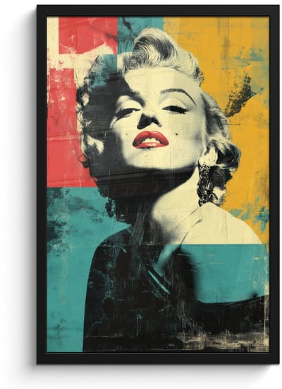 Poster in lijst - Fotolijst 40x60 cm - Posters - Vrouw - Rode lippen - Abstracte kleurvlakken - Popartuistraling - Posterlijst zwart - Decoratie - Wanddecoratie woonkamer - Muurdecoratie slaapkamer