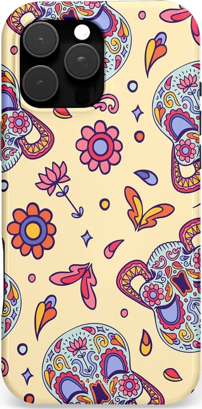Casetastic Hoesje Geschikt voor Apple iPhone 16 Pro Max Magsafe - Stijlvolle Beschermende Duo-layer Case - Dia de los Muertos Doodshoofd Bloemen