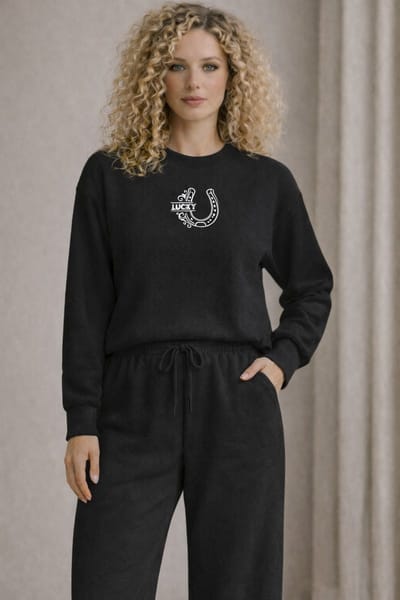La Booty- Zwarte Dames Lounge set Zwart- Huispak- Sweater- Lange broek- SoftTouch Katoen- Maat S