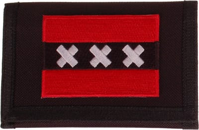 Klittenbandportemonnee Zwart 12x9cm - Applicatie 8x6cm vlag Amsterdam