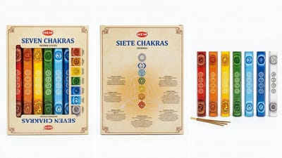 HEM Seven Chakras Wierook Geschenkset – 7 Pakjes van 20 Wierookstokjes voor Meditatie en Balans, Luxe Natuurlijke Wierookstokjes Pakket Healing Met Kajal Sticker