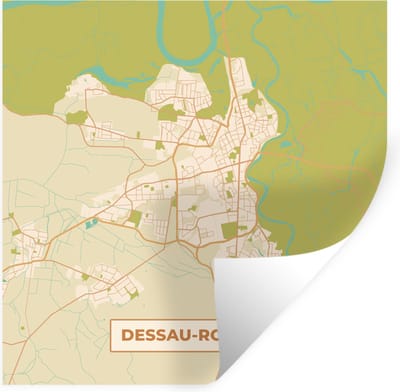 Muurstickers - Sticker Folie - Dessau-Roßlau - Plattegrond - Kaart - Vintage - Stadskaart - 100x100 cm - Plakfolie - Muurstickers Kinderkamer - Zelfklevend Behang XXL - Zelfklevend behangpapier - Stickerfolie