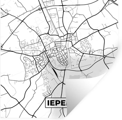 Muurstickers - Sticker Folie - België – Ieper – Stadskaart – Kaart – Zwart Wit – Plattegrond - 100x100 cm - Plakfolie - Muurstickers Kinderkamer - Zelfklevend Behang XXL - Zelfklevend behangpapier - Stickerfolie
