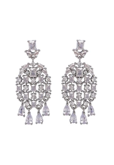 AVANT-GARDE PARIS Dewdrop oorbellen - zilver 1.6cm x 3.8cm - 1 stuk - rhodium plating met stralende edelstenen
