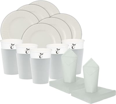 Givi Italia Feest gebaksbordjes/bekertjes/servetten set - 16 personen - zilver grijs - papier/karton