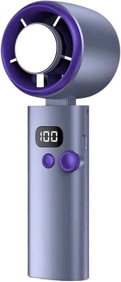 Handventilator USB oplaadbaar - 100 snelheden, stille mini ventilator voor reizen, kantoor en thuis, draagbaar model in paars
