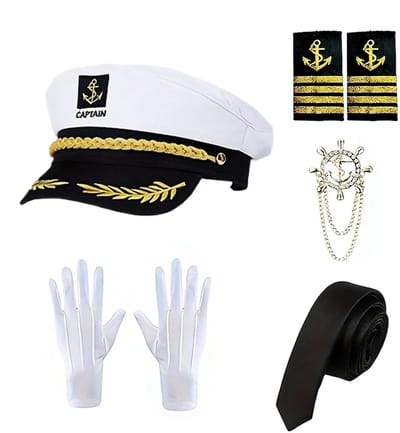 Dailygoods- Zeeman Kostuum Polyester - Volledige Outfit - Hoed/Handschoenen/Tie - Cosplay/Rolspel - Cruise/Vissen/Sailing - Lichtgewicht 150g - Kapitein Kostuum