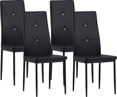 Albatros Eetkamerstoelen set van 4 - DIAMOND, Zwart - Edele diamant look, Gestoffeerde stoel met kunstlederen bekleding, Modern stijlvol design aan de eettafel - Keukenstoel of stoel eetkamer met hoge belastbaarheid - Eetkamerstoelen