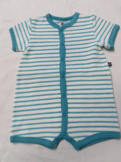 Petit Bateau - Combi kort - Eponge -  Wit /turquaise - 12 maand 74