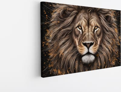 Saammp Canvas Schilderij - Abstracte Leeuw - Portret - zwart - Dieren - Natuur - 45x30 - Foto op canvas - Wanddecoratie - Muurdecoratie Woonkamer - Slaapkamer decoratie - Canvas Print