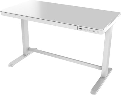 Office Hero® Regal Zit Sta Bureau Elektrische Hoogteverstelling - 120x60cm - 2 USB-Poorten - Wit Frame en Kunststof Glas