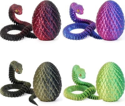Set van 4 3D Geprinte Slang Speelgoed - Draken Eieren en Dieren voor Pasen en Kerst Decoratie