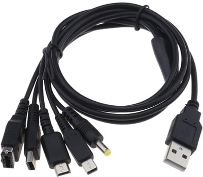 VT Goods - 5 in 1 USB-oplaadkabel - Oplaadkabel voor gaming apparaten - Zwart - USB oplaadoplossing - Compatibel met SP, DS Lite en meer - 1,2 m...