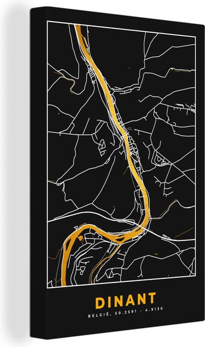 Canvas Schilderij Stadskaart - Dinant - Kaart - Goud - Plattegrond - 20x30 cm - Wanddecoratie
