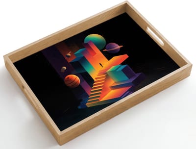 Dienblad hout 50x35 cm - Schootdienblad - Abstract - Trappen - Mens - Planeten - Borrelplank rechthoek - Plateau dienbladen