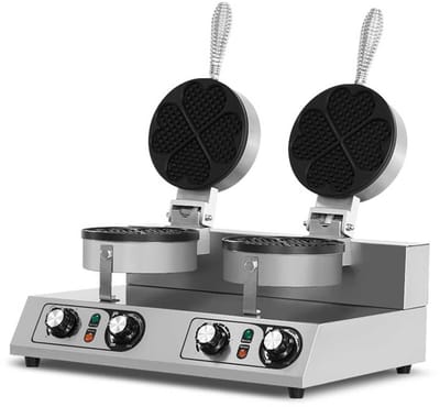 HCB® - Professioneel horeca Wafelijzer voor 2 ronde wafels - met timer - Dubbel wafelijzer - Wafelmaker van RVS / INOX - 38x52x24 cm (DxBxH) - 8 kg - 9617