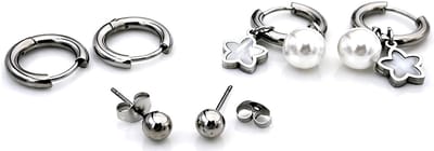 Oorbellen set - RVS - zilverkleurig - 3 paar