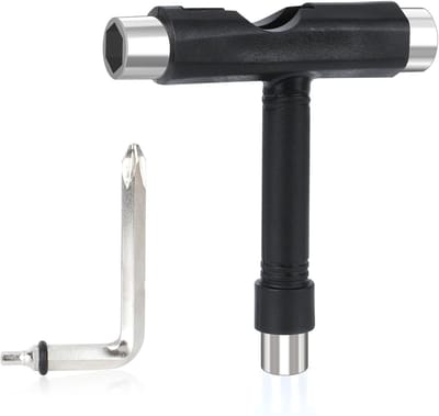 Skateboard T-Bone Tool, Multi-function Skate Tool voor Skateboards en Rollerskates, Zwart Metaal