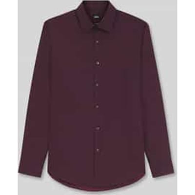 BOSS Joe regular fit overhemd - structuur - bordeauxrood - Strijkvriendelijk - Boordmaat: 40 (EU maat: M)
