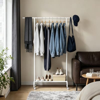 Clruro Open Kledingkast - met Schoenenopslag - met Wielen - Open Design - Metaal + Oxford-stof + Kunststof