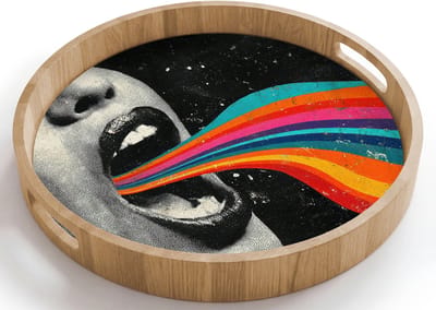 Dienblad rond 40x40 cm - Schootdienblad hout - Mond - Golven - Regenboog - Borrelplank rechthoek - Plateau houten dienbladen