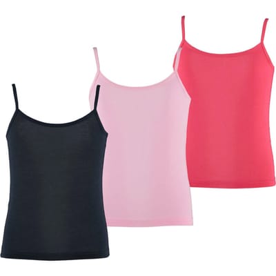 Apollo Meisjes Bamboe Singlet Hemden 3-Pack Blauw Roze Rood Spaghettibandjes Onderhemd - Maat  110/116