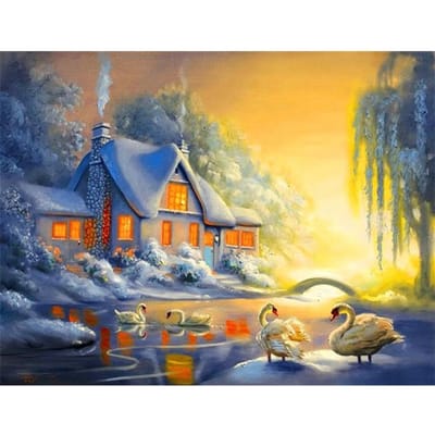 5D rond strass mosaïque diamant broderie paysage d'hiver bricolage peintures de diamant 20X30CM yellow