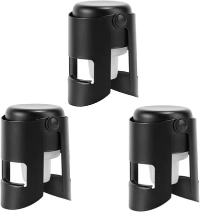 3-delige Champagne Stopper Set - RVS en Siliconen, Lekvrije Champagne Doppen - Herbruikbaar voor Cava, Prosecco en Bruiswijn (Zwart)