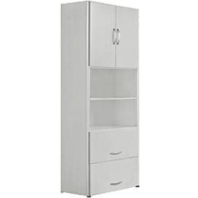 Combikast PALENQUE, 6 ordnerhoogten, houten deuren, hangmappenlade, B 800 x D 420 x H 2160 mm, lichtgrijs