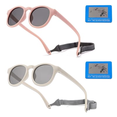 Allecto - Zonnebrillen voor Kinderen - Gepolariseerd - UV400-bescherming - Zandroze en Beige - Babyzonnebril - Geschikt voor Uniseks-baby - 2 paar ...