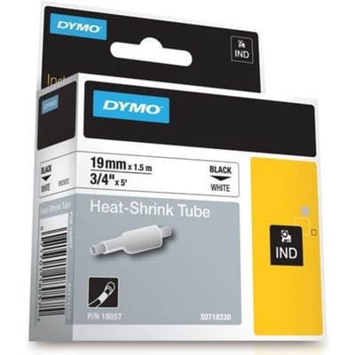 Labeltape dymo rhino industrieel krimpkous 19mm Zwart op wit