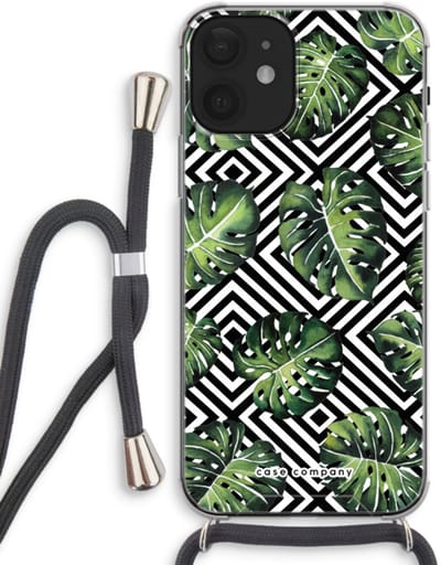 Case Company® - Hoesje met koord geschikt voor iPhone 12 hoesje met Koord - Geometrische jungle - Telefoonhoesje met Zwart Koord - Bescherming aan alle Kanten en Over de Schermrand