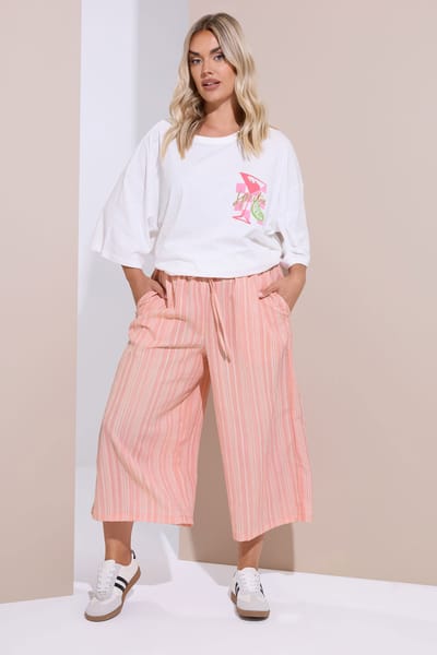 Yours Roze Gestreepte Textuur Cropped Broek Size 42