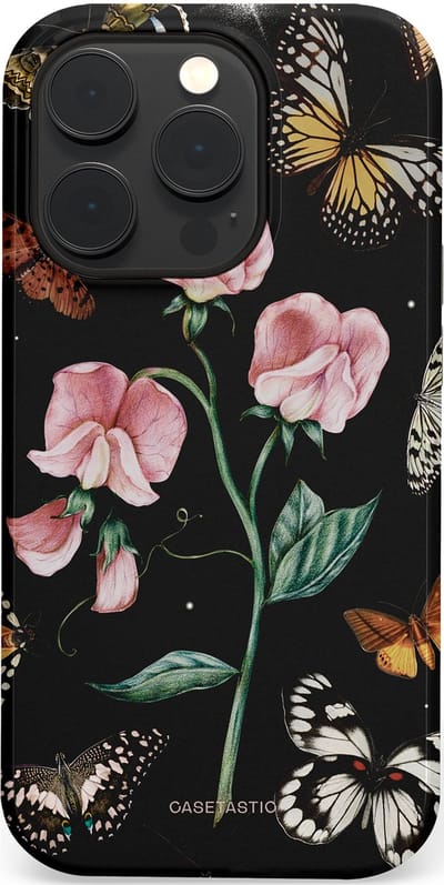 Casetastic hoesje geschikt voor Apple iPhone 14 Pro - MagSafe - Dubbellaagse bescherming - Vleugels en bloemen - Fashion Case - Zwart Grijs Taupe