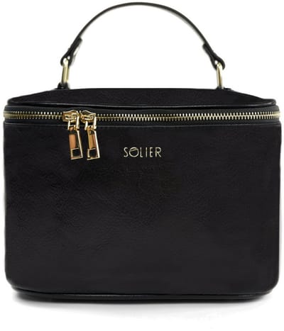 Solier FK01 - Toilettas Dames - Echt Leer - Dubbel Compartiment - Reizen - Zwart