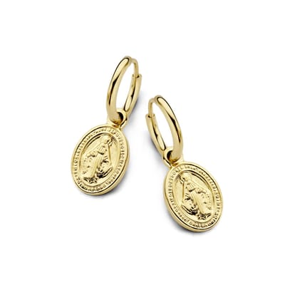 CO88 Collection Divine 8CE-70355 Stalen oorringen met hanger - ovaal - Maria- 12 mm - Goudkleurig