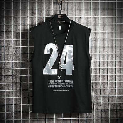 Gilet de sport décontracté pour hommes, ample, tendance, T-shirt sans manches, vêtements, maillot de corps, chemise à bascule, été M noir