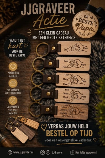 Houten Sleutelhanger met Gravure – Personaliseerbaar met Naam of Tekst – Luxe Afwerking met PU Leren Detail – Perfect Cadeau voor Hem & Haar