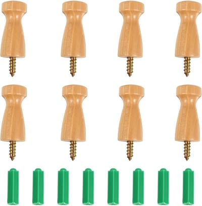 Omgoods - 8 stuks Houten Garderobehaken - Retro Wandhaken met Schroeven