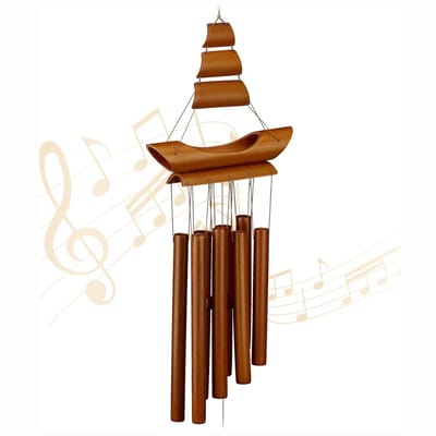 Nexvo® Windgong Bamboe - Windvanger - Windorgel - Zeilbootontwerp - Bruin - 20cm x 6cm x 72cm