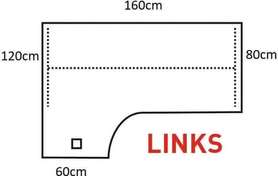 Los 25 mm melamine bureaublad Wing 160x120 links Robson Eiken
