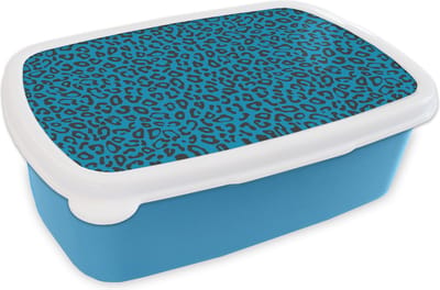 Broodtrommel Blauw - Lunchbox - Brooddoos - Panterprint - Blauw - Design - Dieren - 18x12x6 cm - Kinderen - Jongen