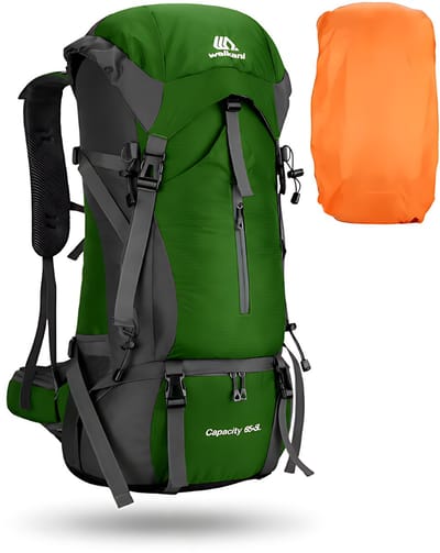 CarryQuest® 70L Camping Reistas Rugzak - Waterdichte Travel Backpack met Regenhoes, Rugventilatie & Verstelbare Schouderbanden - Donkergroen