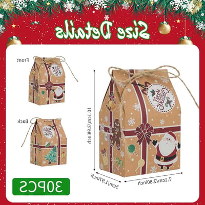 Kleine cadeauzakjes voor Kerstmis, 30 stuks in 2 stijlen met hartvormige stickers voor feestelijke gelegenheden, verjaardagen en adventskalenders