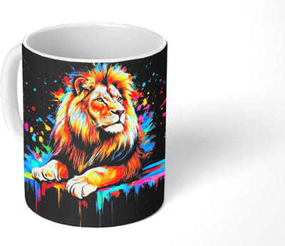Mok - Koffiemok - Leeuw - Kleurrijk - Spetters - Mokken - 350 ML - Beker - Koffiemokken - Theemok